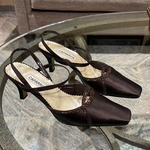 Caparros Brown Satin Dress Shoes with beading, size 7.5, 2 inch heal